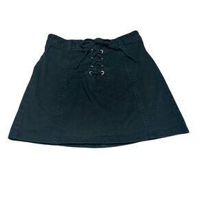 Forever 21 Black Lace-Up Mini Skirt - Jean Material